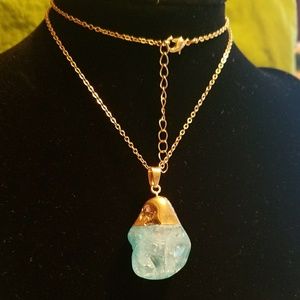 Natural cut quartz blue goldtone necklace